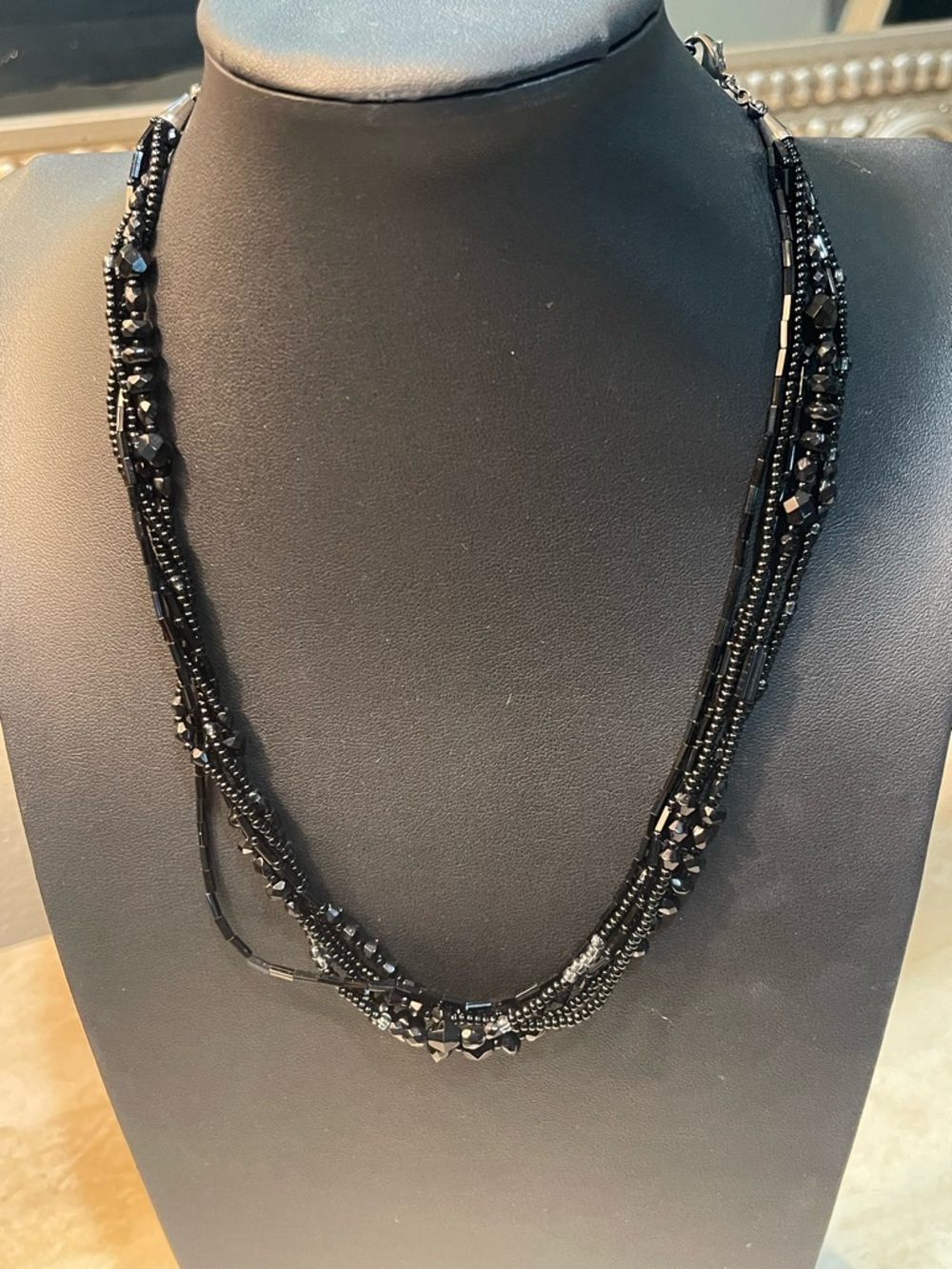 Multi-Strand Black Beaded Necklace by